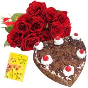 Roses n Heart Black Forest Cake